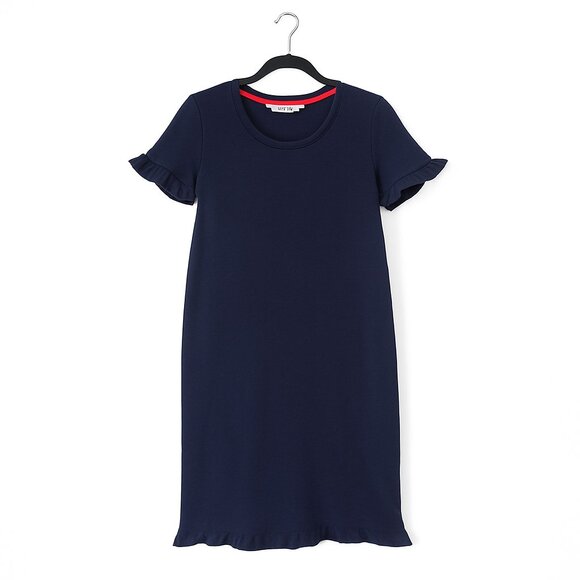 BODEN Emily Navy Blue Slub Cotton Ruffle Sleeve Jersey T-Shirt Shift Dress 4L - Picture 3 of 9